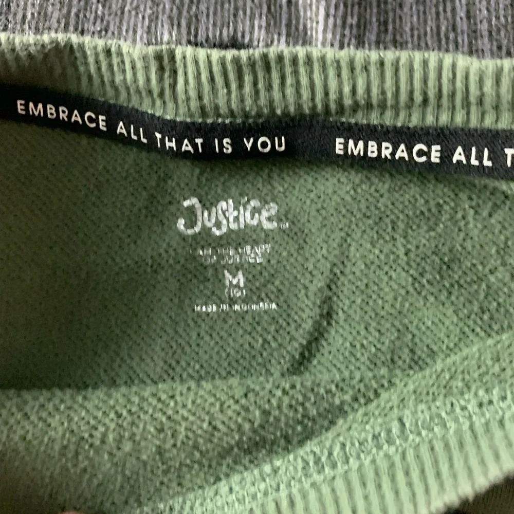 Justice Sport Olive Green Smiley Floral Sweatshirt Medium